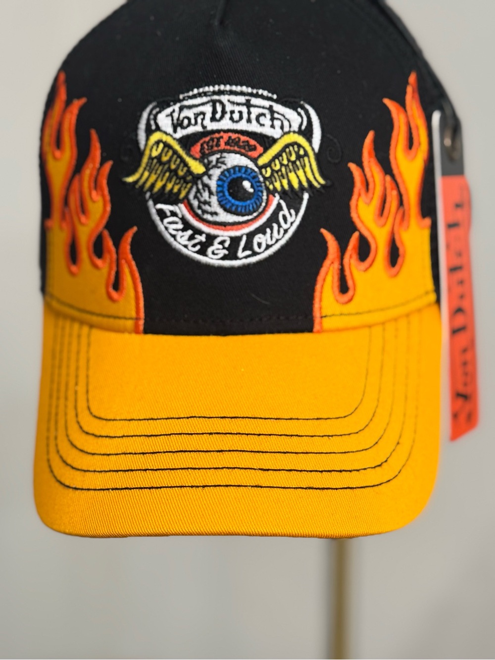NWT Von Dutch Fast & Loud Flame Embroidered Trucker Hat- Black Orange - Limited - Picture 3 of 9